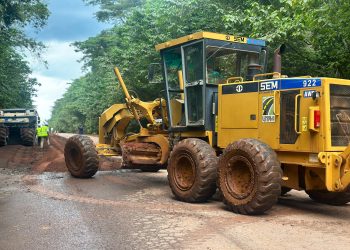 Emergency road surface repairs underway on the Mabira road section